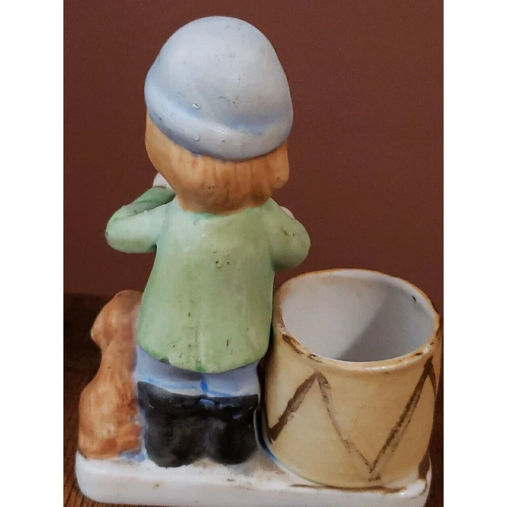Vintage J.S.N.Y. Porcelain Ceramic Little Drummer Child with Dog Figurine Taiwan